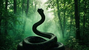Pădure de smaragd cu silueta unui șarpe pentru o estetică Slytherin inspirată de natură.