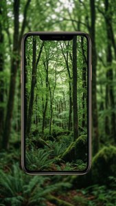 Fond de ecran iPhone X cu pădure reflectată.