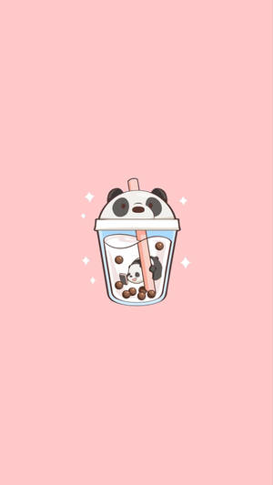 Pahar termic estetic cu panda — Roz estetic GIF Fundal