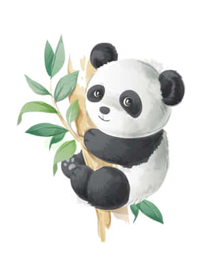Panda drăguț de desen animat pe o creangă