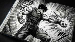 Un panou manga dinamic alb-negru, cu acțiune intensă. — Manga GIF Fundal