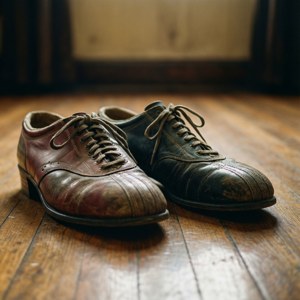 Pantofi clasici de bowling așezați pe o podea din lemn, cu o atmosferă nostalgică. — Galaxy Watch Fundal