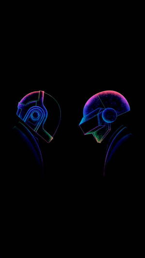 Fond de ecran AMOLED cu Daft Punk în culori strălucitoare de albastru, violet și verde. — AMOLED Fundal