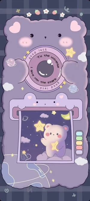 Pastel purple camera cute bear wallpaper — Redmi A7 Fundal