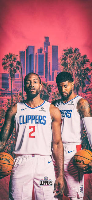 Fond de ecran pentru telefon Paul George și Kawhi Leonard — iPhone 12 Fundal