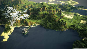 Minecraft Peisaj Marin și Forestier wallpaper