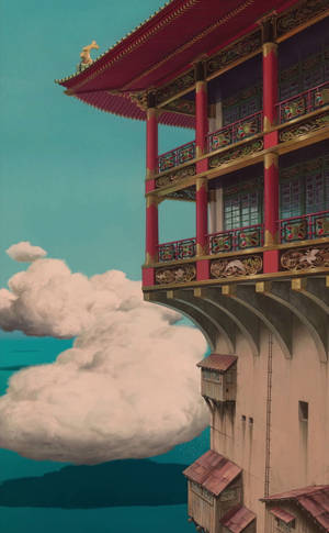 Peisaj Studio Ghibli Castel Peste Mare — Galaxy Tab Active5 Fundal