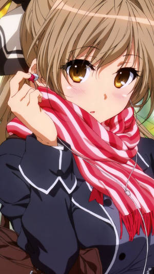 Personaje anime drăguțe cu eșarfă roșie — Anime drăguță fată Fundal