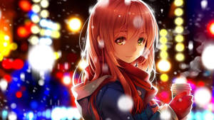 Personaje anime drăguțe în zăpadă — Anime drăguță fată Fundal