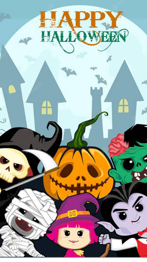 Fond de ecran cu personaje de desen animate care se uită în costume de Halloween