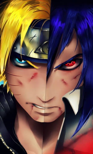 Pictură Digitală iPhone cu Sasuke Naruto pe Jumătate de Față — Personaje naruto Fundal