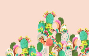Fond de ecran pictură estivală estetică de cactus — Estetică de vară Fundal