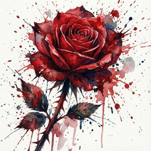 Trandafir artistic în acuarelă cu efect de stropi în roșu Thorns și negru. — Pixel Watch 3 Fundal