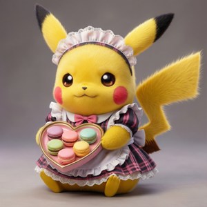Pikachu în costum de maid servind macarons, un wallpaper drăguț și kawaii. imagine de fundal