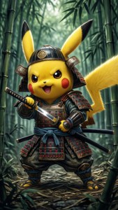 Un dramatic Pikachu samurai în stil tuș și pensulă — iPhone 8 Plus Fundal