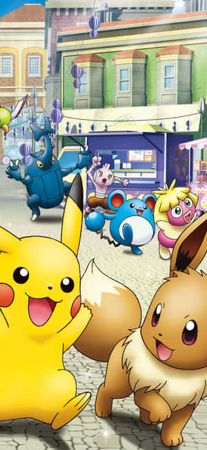 Drăgălașii Pikachu și Eevee — iPhone 17 Pro Fundal