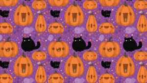 Pisici Drăguțe și Dovleci pentru Halloween — Drăguț estetic Halloween Fundal