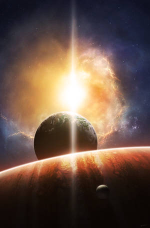 Wallpaper planete aliniindu-se și erupții solare — Honor MagicPad4 Fundal