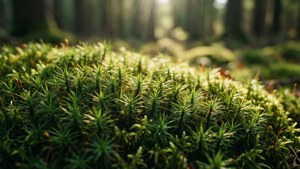 Apropiat de mușchi verde luxuriant în lumina soarelui din pădure. — Estetică verde GIF Fundal