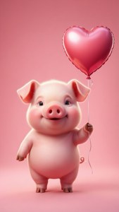 Wallpaper romantic cu un porc care ține un balon în formă de inimă, pe fundal roz. — Porc drăguț GIF Fundal