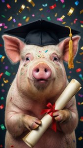 Tapet festiv cu un porc în căpelină de absolvire și diplomă. — Porc drăguț GIF Fundal