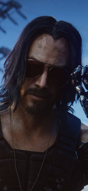 Fond de ecran portret Keanu Reeves Cyberpunk 2077 — iPhone 17 Pro Fundal