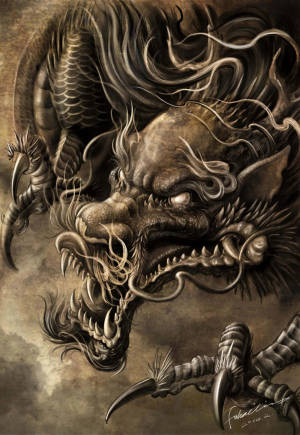 Fond de ecran portret tatuaj dragon japonez — Dragon japonez Fundal