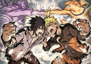 Wallpaper poster cu lupta dintre Naruto și Sasuke — Poster naruto Fundal