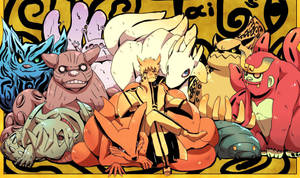 Fond de ecran Poster cu Naruto și Bestiile cu Coadă — Naruto estetic Fundal