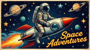 Poster în stil vintage cu astronaut pe rachetă — Spațiu Fundal