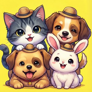 Animale anime chibi adorabile în pălării. — Motorola Razr 2026 Fundal