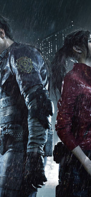 Fond de ecran iPhone Resident Evil 2 Remake Leon Kennedy și Claire Redfield. — iPhone 11 Pro Max Fundal
