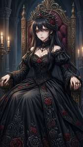 O prințesă anime în rochie neagră, cu o coroană de spini. — Anime negru Fundal