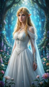 Zelda scăldată în lumină sfântă într-o pădure mistică — iPhone 8 Plus Fundal