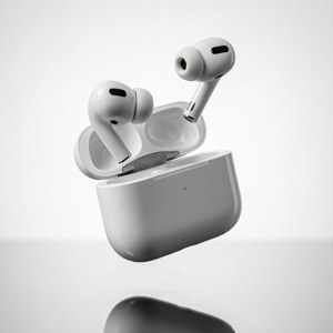 AirPods suspendate în aer, fotografie de produs. — Galaxy Watch Fundal