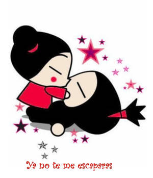 Pucca kissing Garu with a Spanish quote wallpaper — Motorola Razr 70 Ultra Fundal