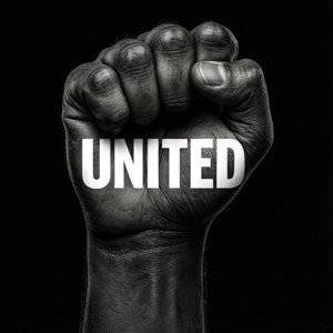 Pugnișor negru cu textul 'UNITED', stil tipografic. — True Black Fundal
