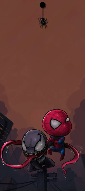Puncte și Decupaj Venom și Spider-Man — iPhone 17e Fundal