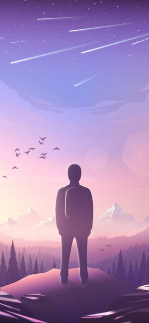 Purple Aesthetic Phone Man On A Mountain — iPhone 17 Pro Fundal