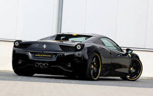 Ferrari 458 Italia negru vedere din spate cu accente galbene wallpaper.