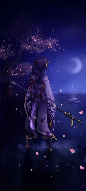 Wallpaper Raiden Shogun nocturnă stele — iPhone 15 Pro Fundal