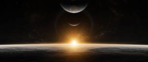 Wallpaper Răsărit spațial iluminând planetele — 3440x1440 Fundal