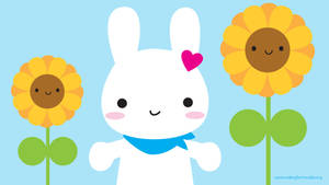 Fundal iepuraș kawaii între floarea-soarelui.
