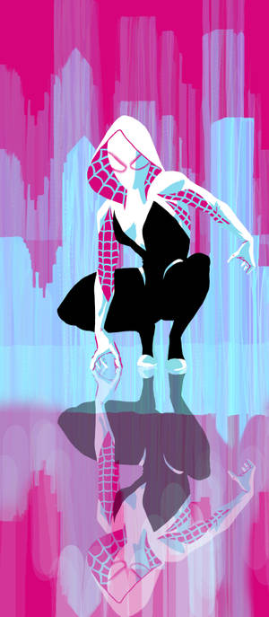Reflectarea Spidergwen fundal de ecran mov și albastru artă mobil — Pixel 11 Fundal