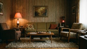 Un sufragerie retro cozy în stil anii 1970, cu decor iconic. — Estetică retro Fundal
