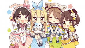 Fond de ecran cu copii anime în rochii colorate — Anime copii Fundal