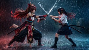 Wallpaper de acțiune cu Ryuuko și Satsuki din Kill la Kill — Anime cuplu GIF Fundal