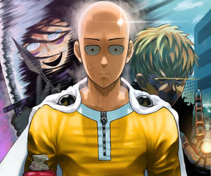 Fundal Saitama amuzant cu Genos din anime — Anime amuzant Fundal