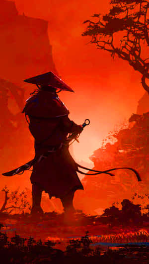 Samurai Anime Ronin Războinici Munte Roșu — Samurai japonez Fundal