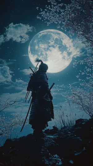 samurai,războinic,lună,noapte,flori de cireș,katana,armură,tradițional,istoric,Japonia,siluetă,cinematic,mistic,fantezie,epic,legendă,bushido,onoare,spadasin,luptă — Tokyo GIF Fundal